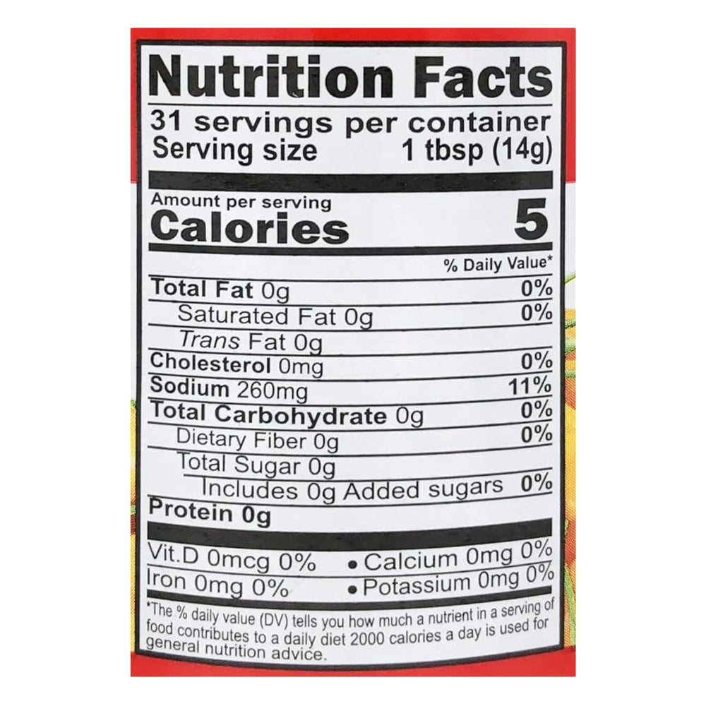 Inca’s Food Yellow Hot Pepper Aji Amarillo 15.7oz – Authentic Peruvian Spicy Sauce & Condiment Nutrition facts label