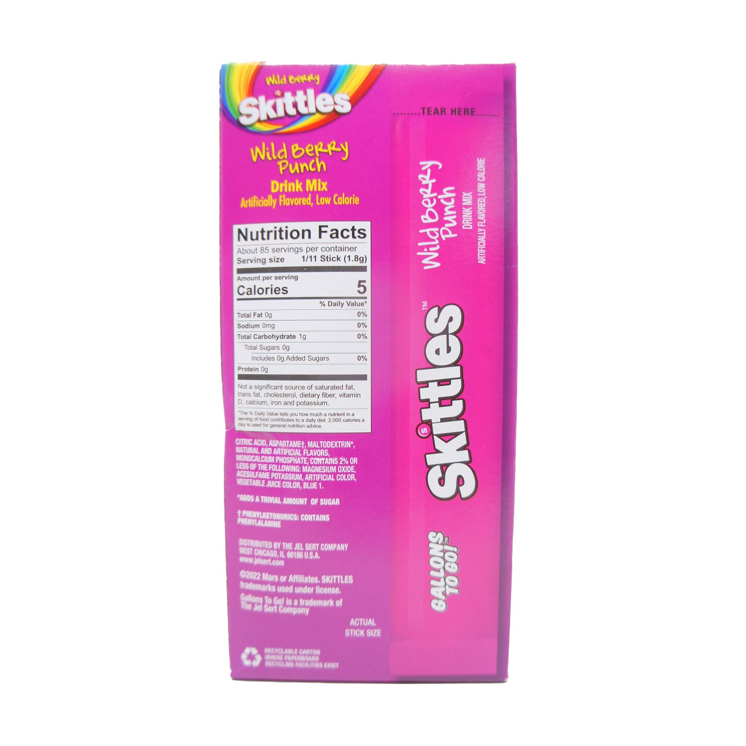 Skittles Wild Berry, Drink Mix Zero Sugar, 8 Stick makes 8 Gallon, 5.4 oz