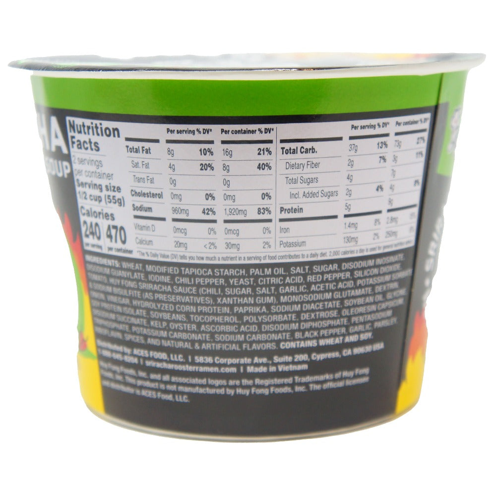 Tuong Ot Sriracha Ramen Noodle Soup, Extra Spicy, 3.8 oz, Nutritional Facts