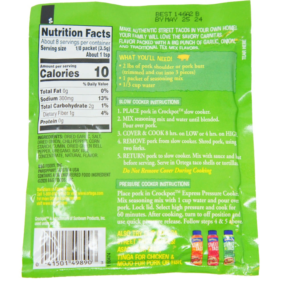 Ortega Street Taco Carnitas Seasoning Mix, Crockpot,