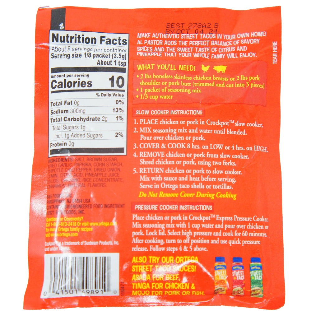 Ortega Street Taco Al Pastor Seasoning Mix, Crockpot