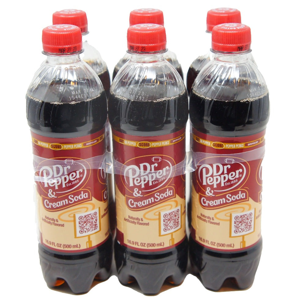 Dr Pepper & Cream Soda, 16.9 oz Bottle (6 Pack)