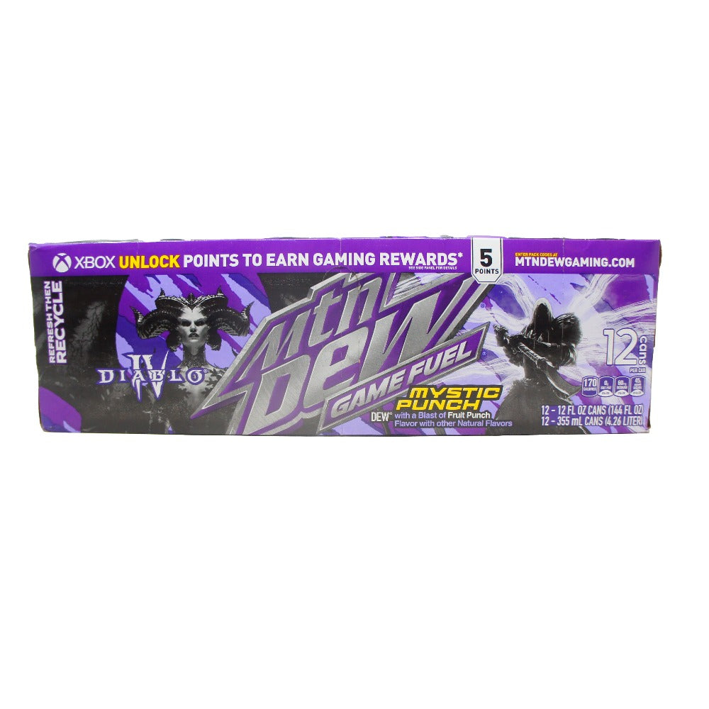 Mountain MTN dew Game Fuel Mystic Punch, XBox Diablo IV, 12 oz Cans, (12 Pack)