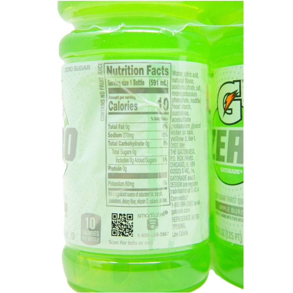 Gatorade Apple Burst, Zero Sugar Thirst Quencher, 20 FL oz Nutrition Facts