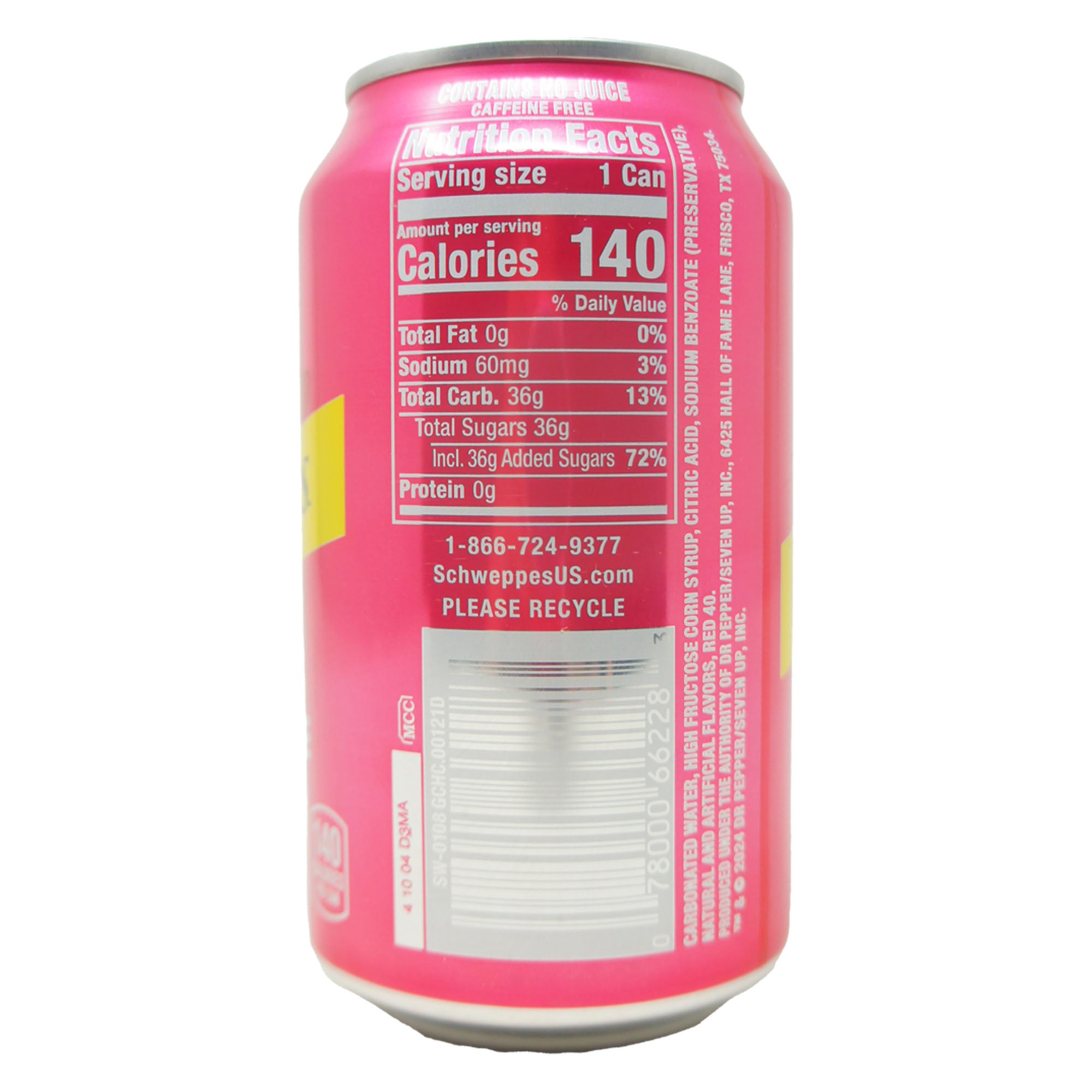 Schweppes Cranberry Raspberry Ginger Ale - Caffeine Free Soda Winter Edition, 12 FL OZ Nutritional
Facts