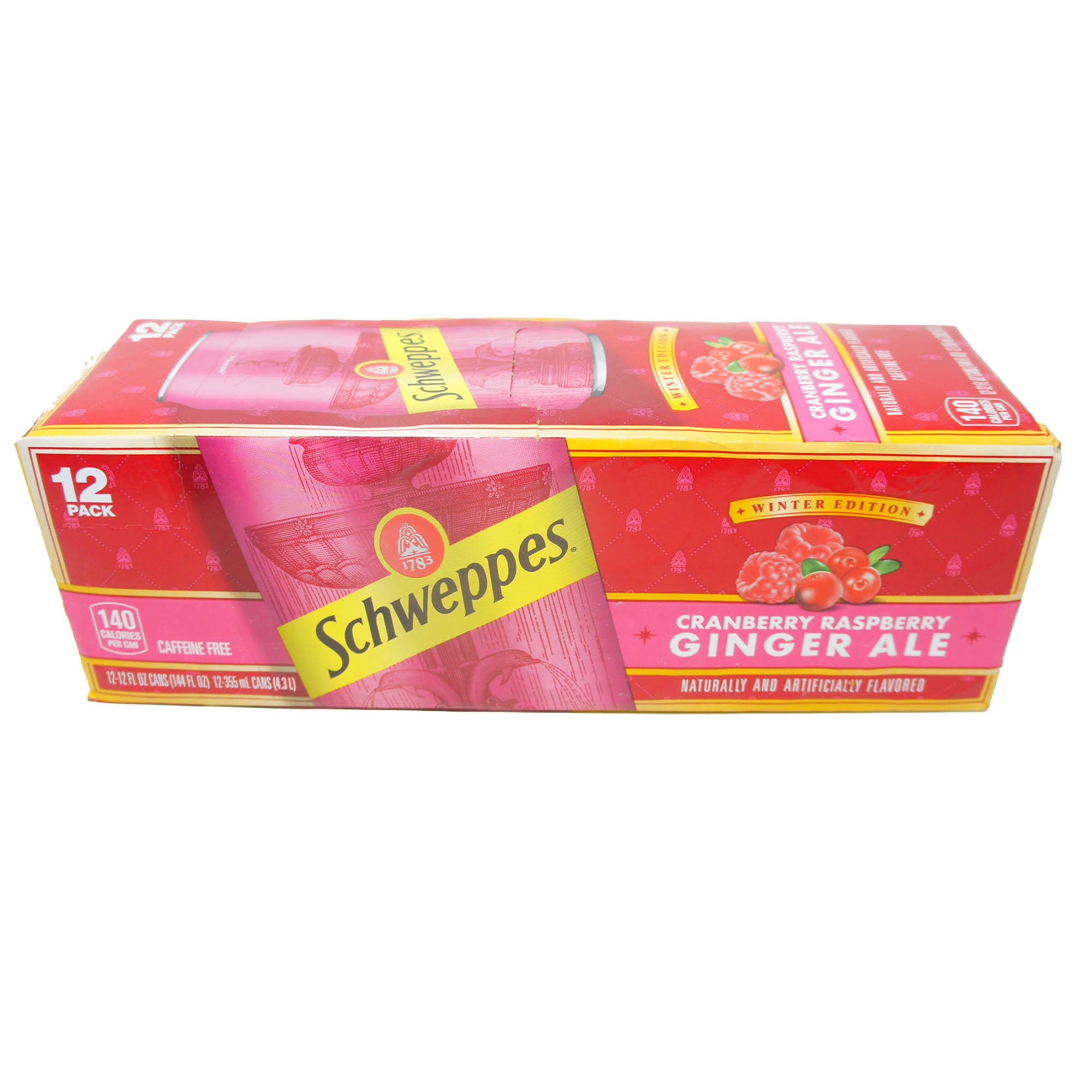 Schweppes Cranberry Raspberry Ginger Ale - Caffeine Free Soda Winter Edition