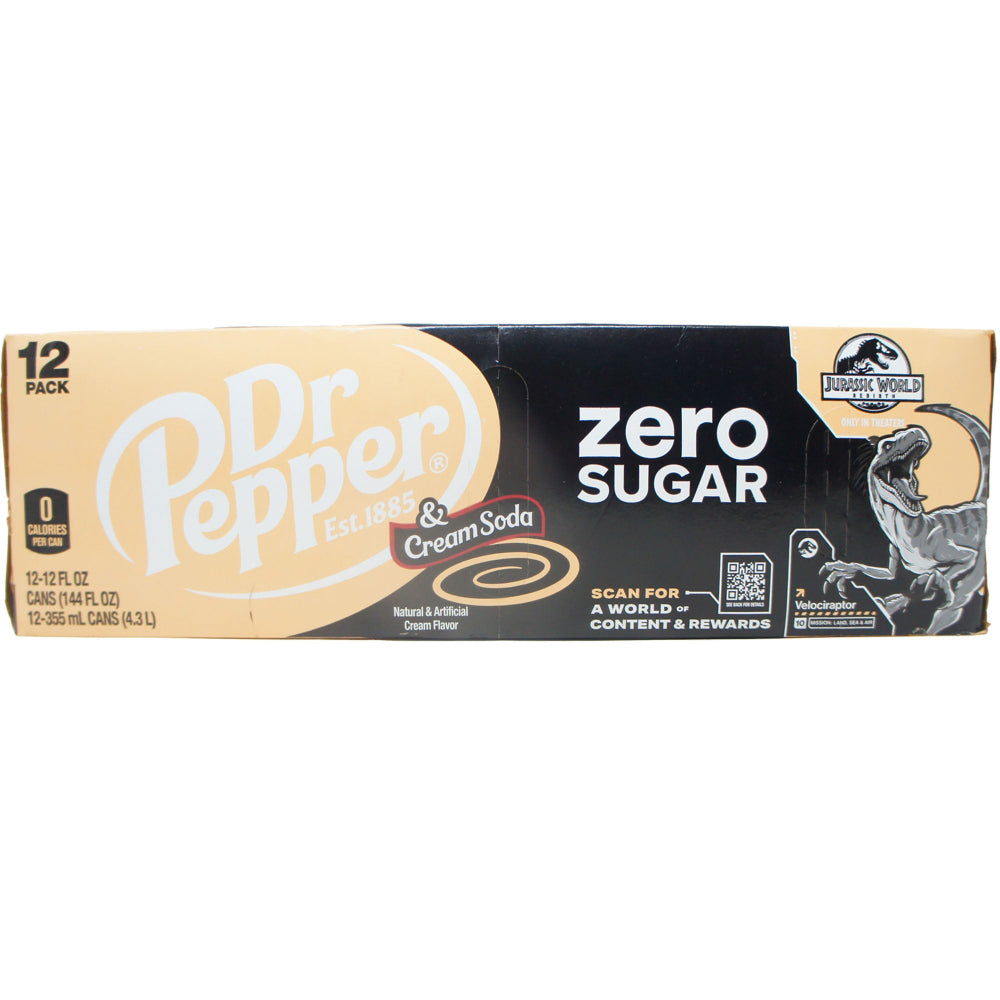 Dr Pepper Cream & Soda Zero Sugar - Jurassic World Rebirth Velociraptor - 12 FL OZ (12 Pack)