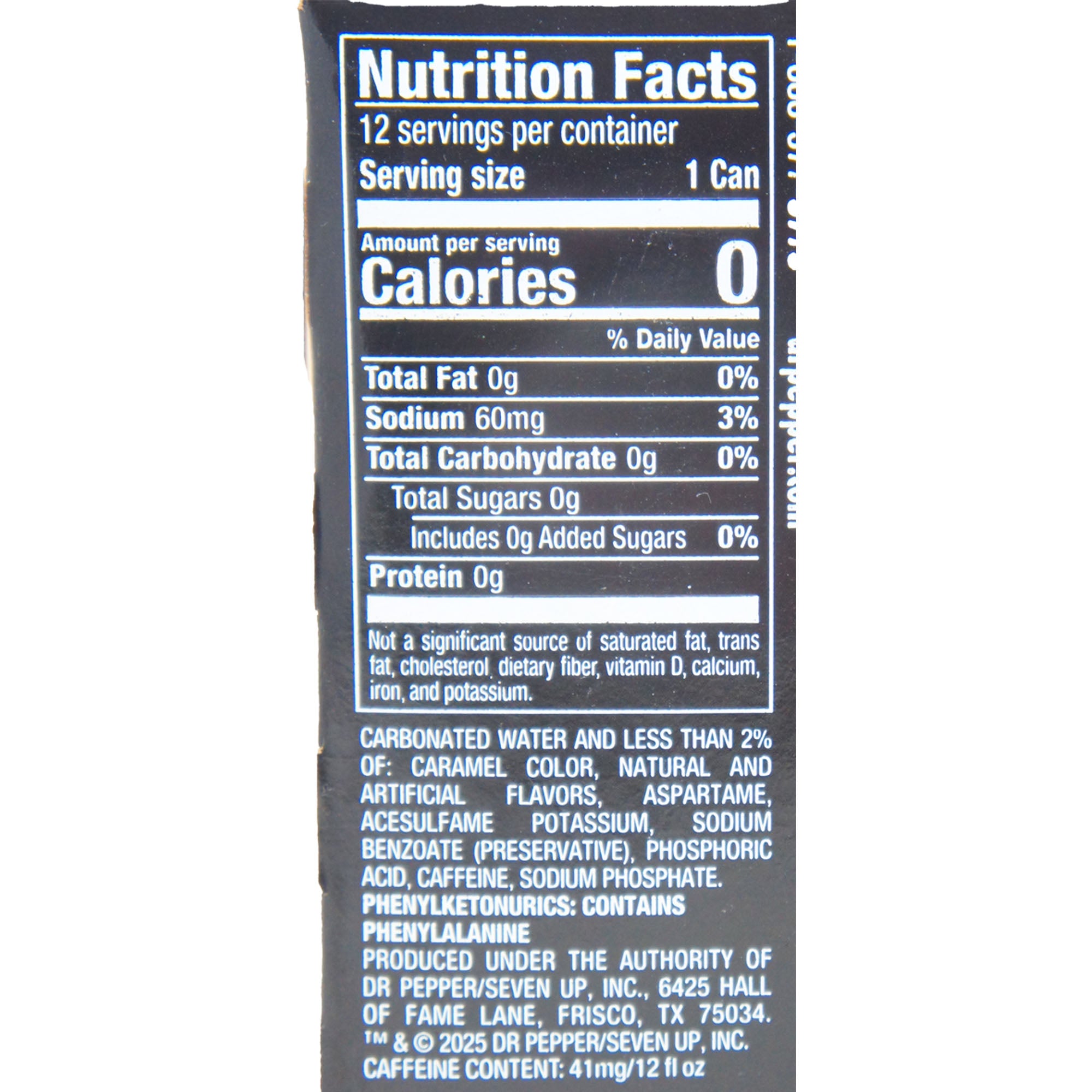 Dr Pepper Cream & Soda Zero Sugar - Jurassic World Rebirth Velociraptor - 12 FL OZ (12 Pack) Nutrition Facts