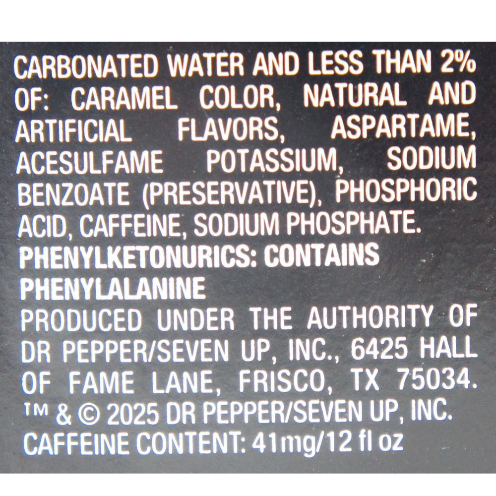 Dr Pepper Cream & Soda Zero Sugar - Jurassic World Rebirth Velociraptor - 12 FL OZ (12 Pack) Ingredients