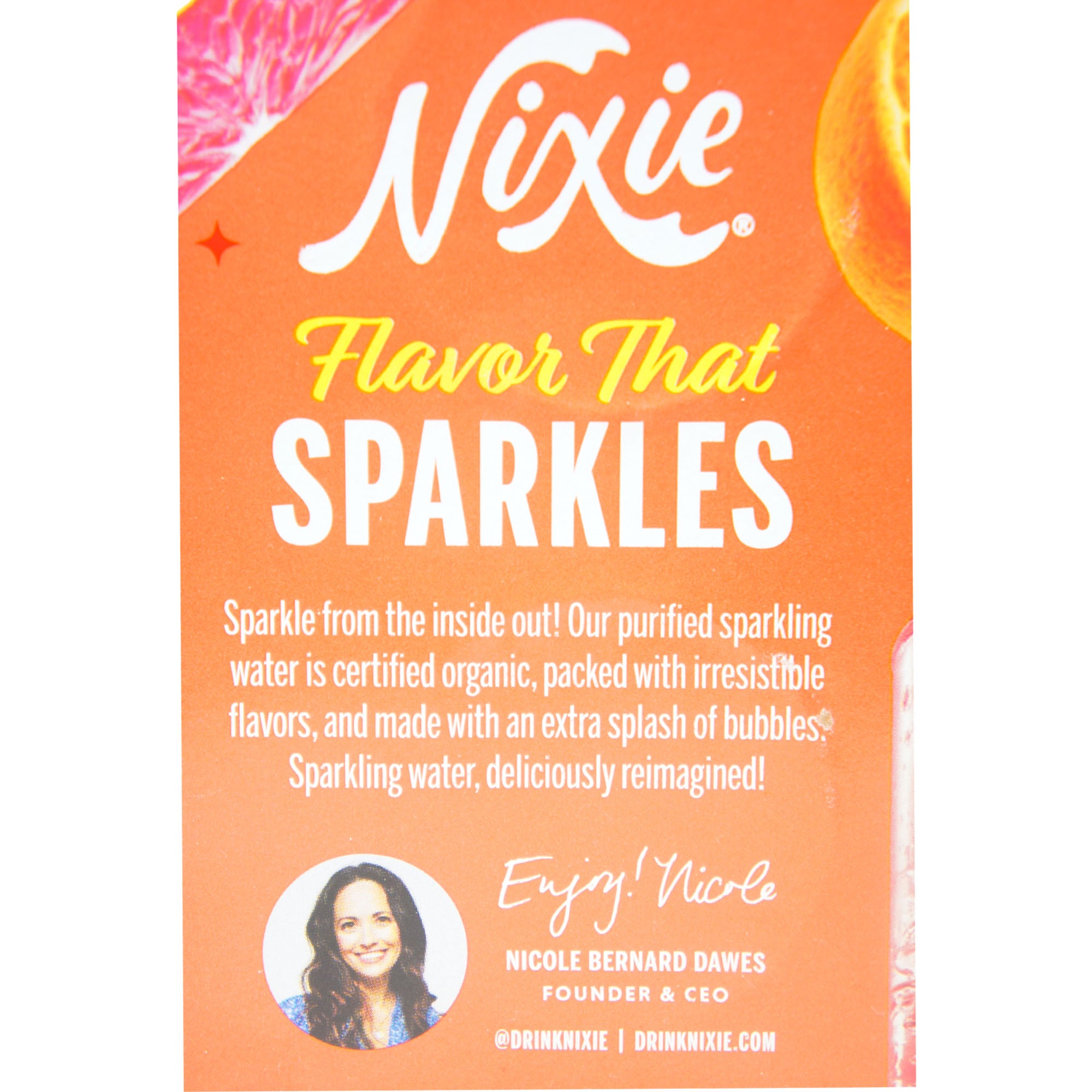 Nixie Organic Grapefruit Tangerine Sparkling Water – 12 fl oz Cans (Pack of 8) – Zero Calorie, Sugar-Free, Naturally Flavored description Nicole Bernard Statement