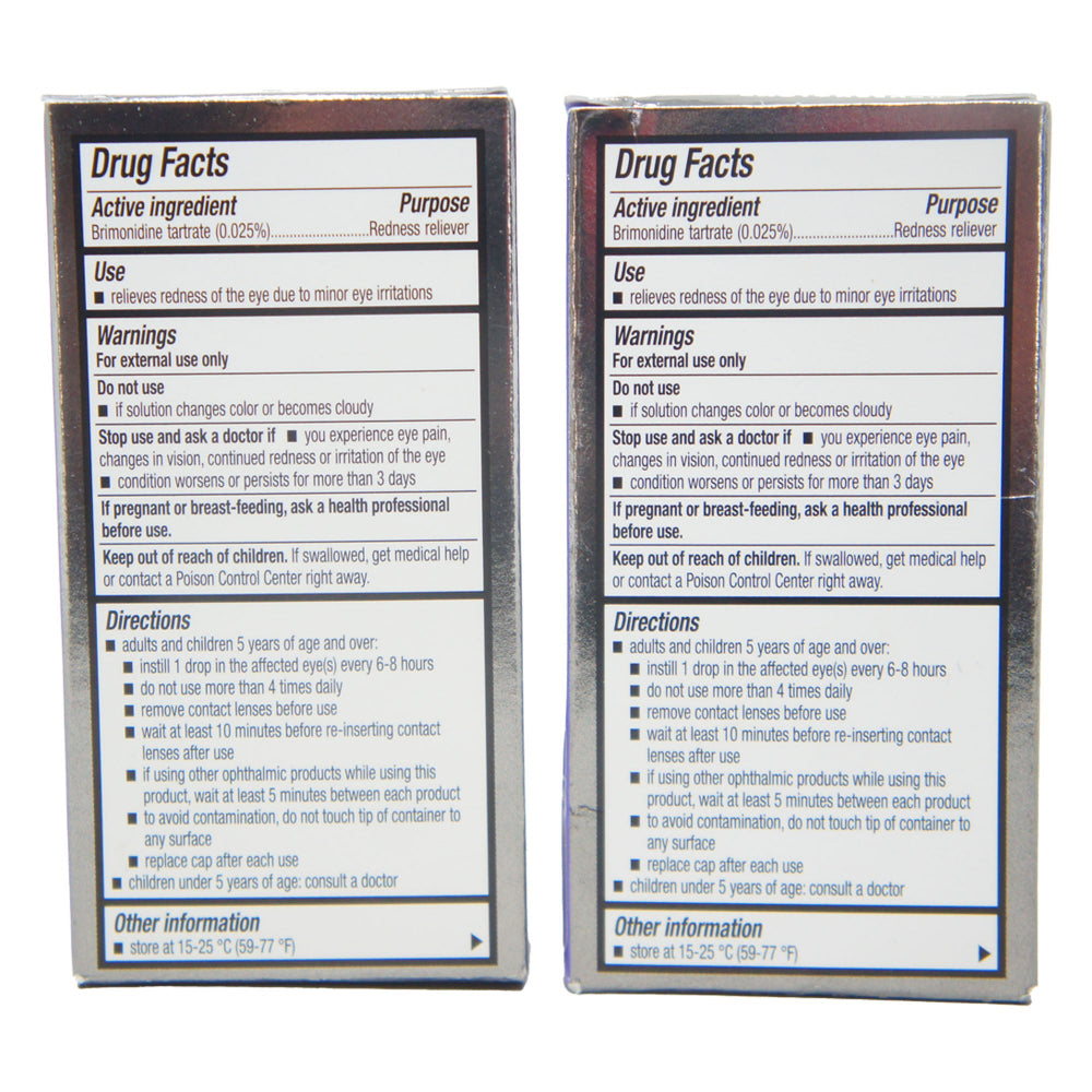 Lumify Redness Reliever Eye Drops Large Size 0.25oz (2 Pack) – Fast-Acting Eye Care for Redness Relief 'Drug Facts' labels