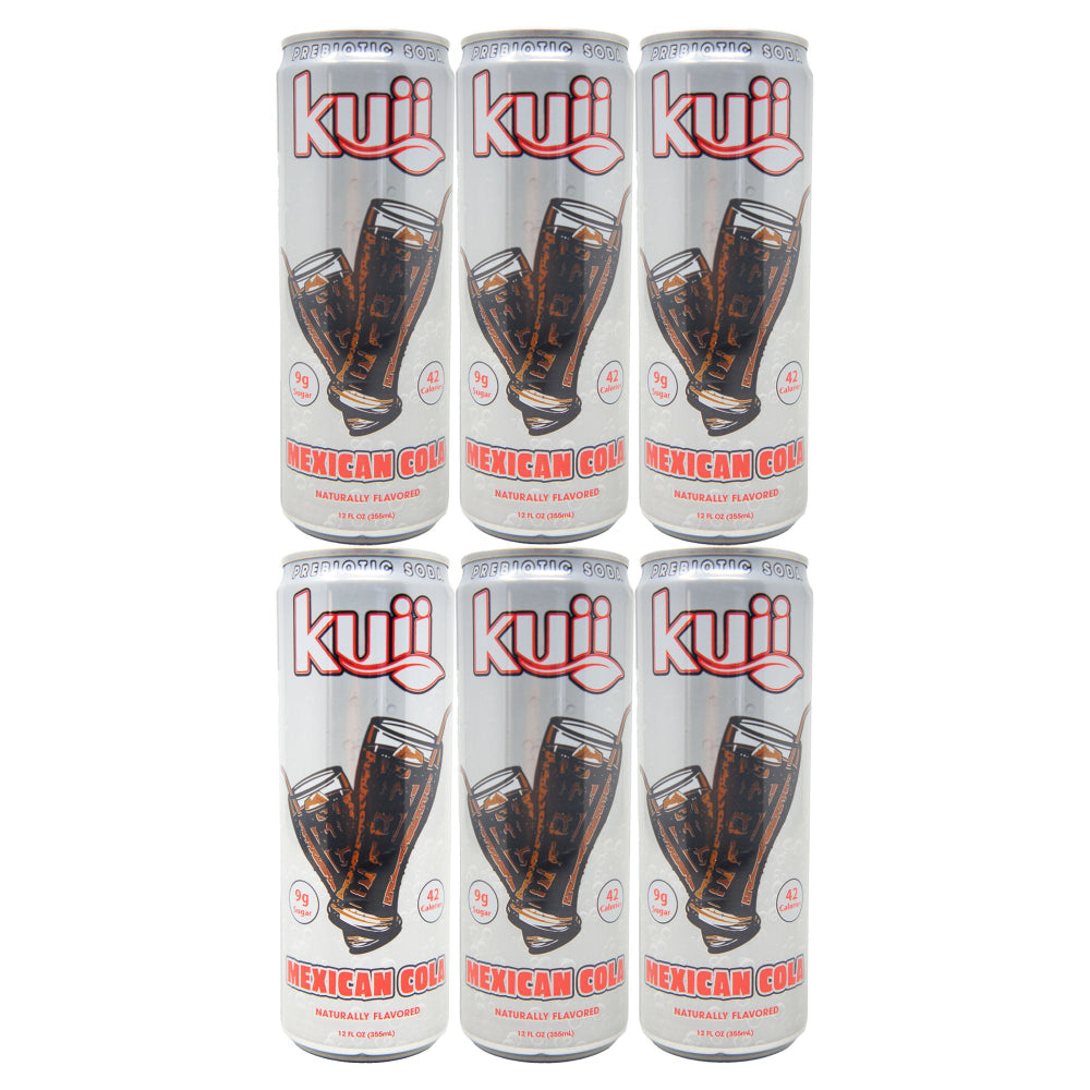 Kuii Prebiotic Soda Mexican Cola – 12 fl oz Cans (Pack of 6) | Healthy Sparkling Prebiotic Drink