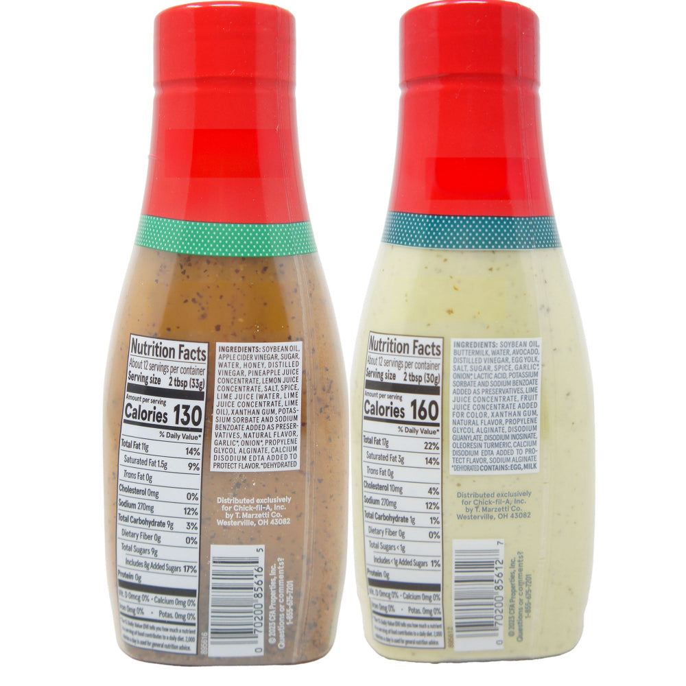Chick-fil-A Avocado Lime Ranch & Zesty Apple Cider Vinaigrette Dressing 12 fl oz (2 Pack) | Tangy, Restaurant-Style Salad Dressing Duo Nutrition Facts