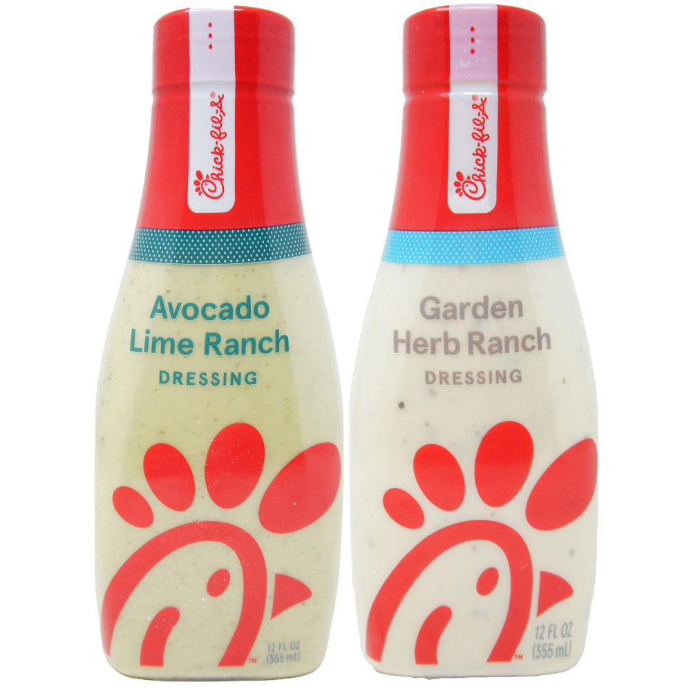 Chick-fil-A Avocado Lime Ranch & Garden Herb Ranch Dressing 12 fl oz | Classic Restaurant-Style Salad Dressing Duo