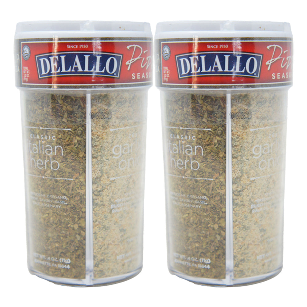 DeLallo 4 Pizza Seasoning Set, 2 Pack – Italian Herb, Roasted Garlic & Cheese, Red Pepper & Zesty Garlic-Onion Blends