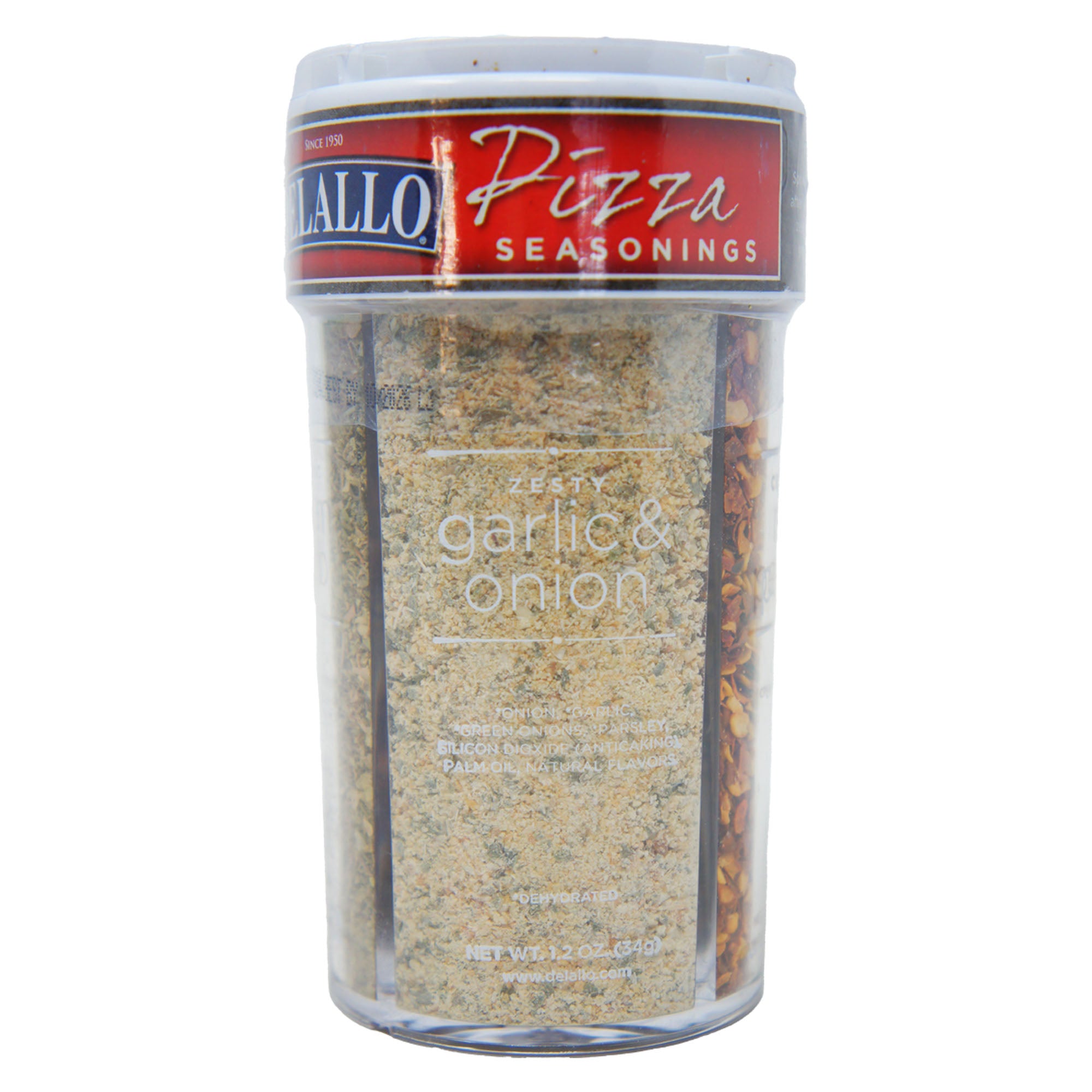 DeLallo 4 Pizza Seasoning Set – Italian Herb, Roasted Garlic & Cheese, Red Pepper & Zesty Garlic-Onion Blends Zesty Garlic & Onion