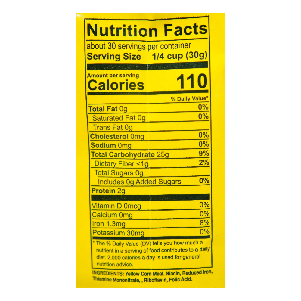 Dixie Lily Yellow Plain Enriched Corn Meal 32 oz – Classic Cornmeal for Baking & Cooking Nutrition Facts