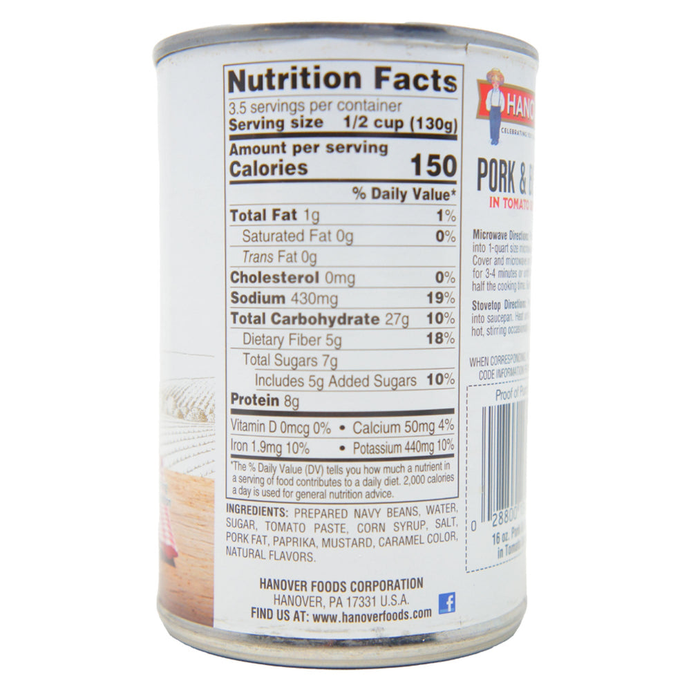 Hanover Pork & Beans in Tomato Sauce – Nutrition Facts