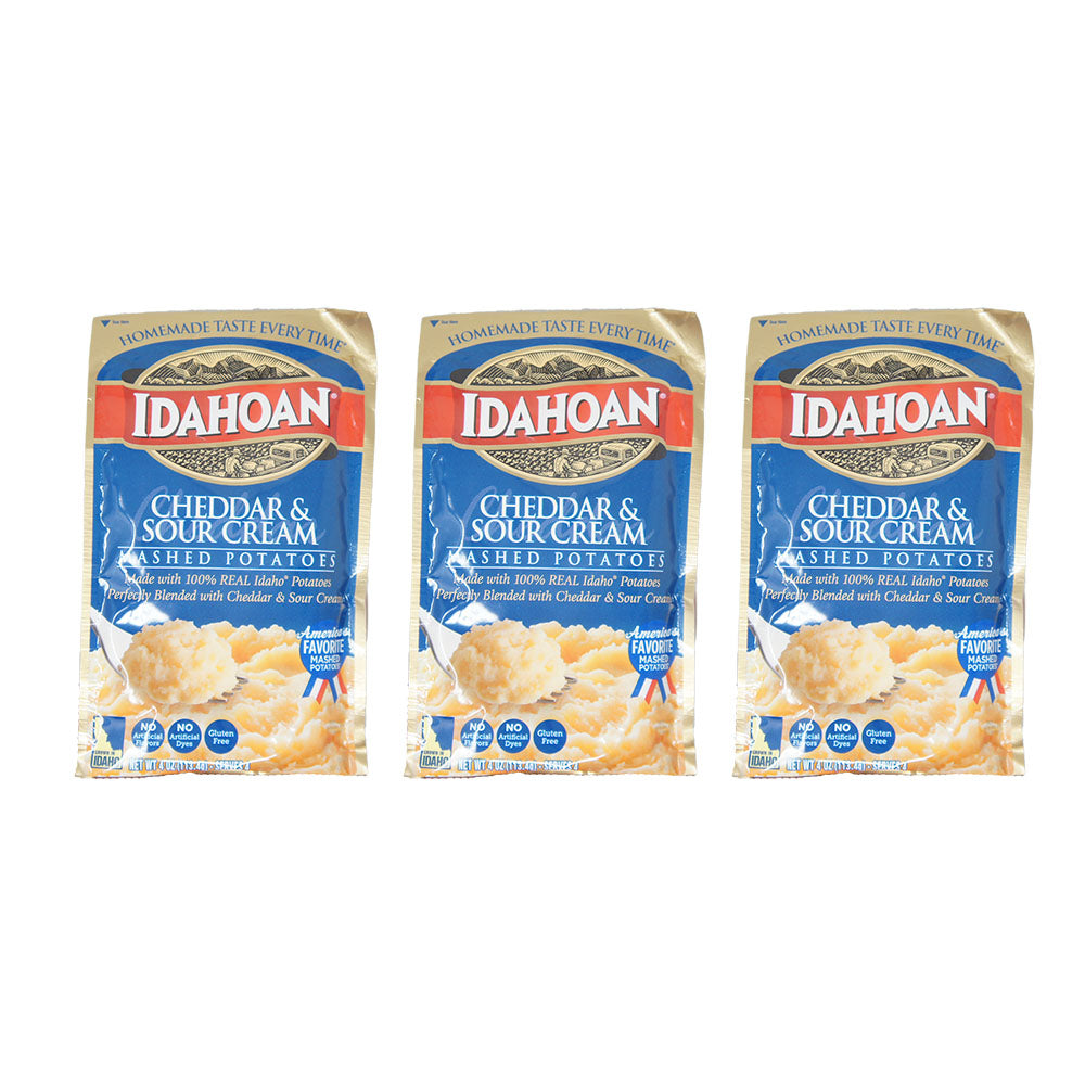 Idahoan Mashed Potatoes, Cheddar and Sour Cream, 4 oz Bag (3 Pack)