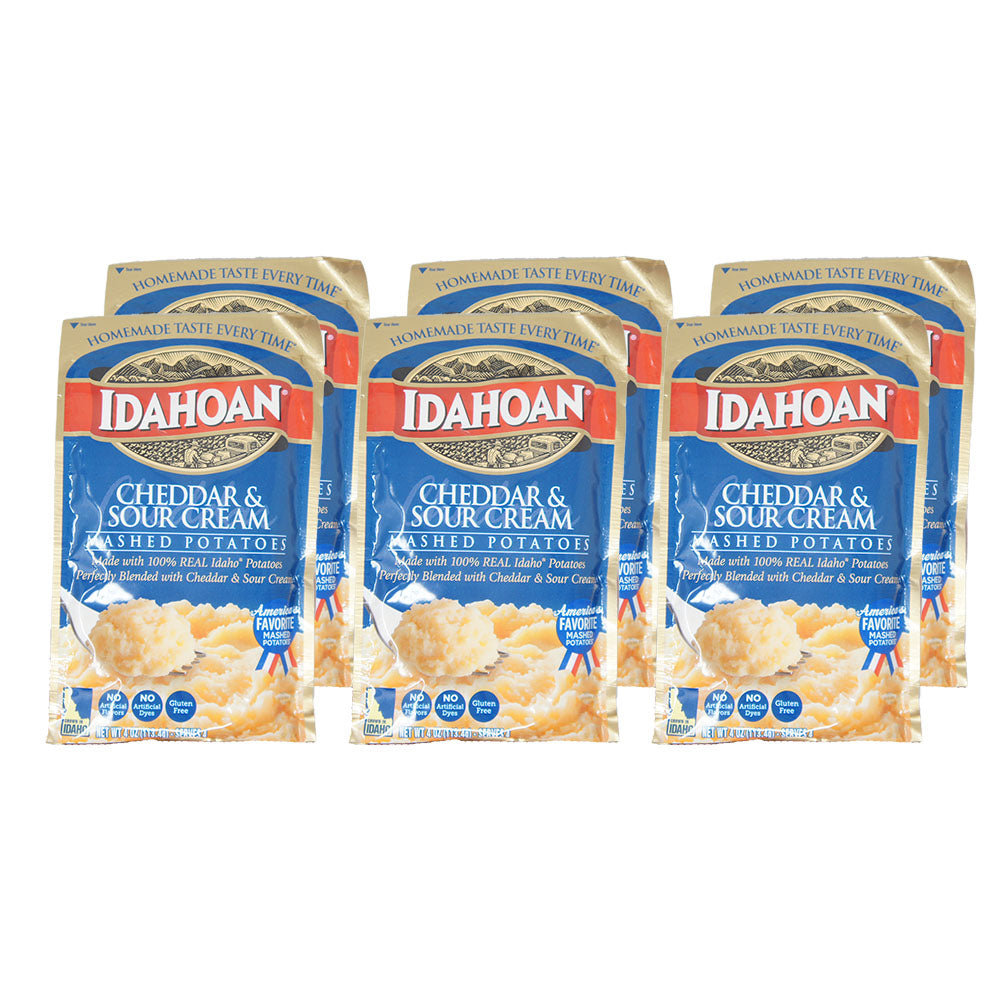 Idahoan Mashed Potatoes, Cheddar and Sour Cream, 4 oz Bag (6 Pack)