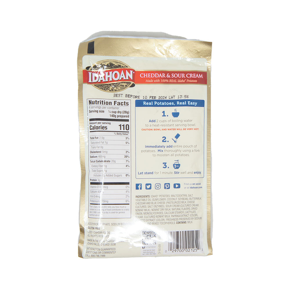 Idahoan Mashed Potatoes, Cheddar and Sour Cream, 4 oz Bag