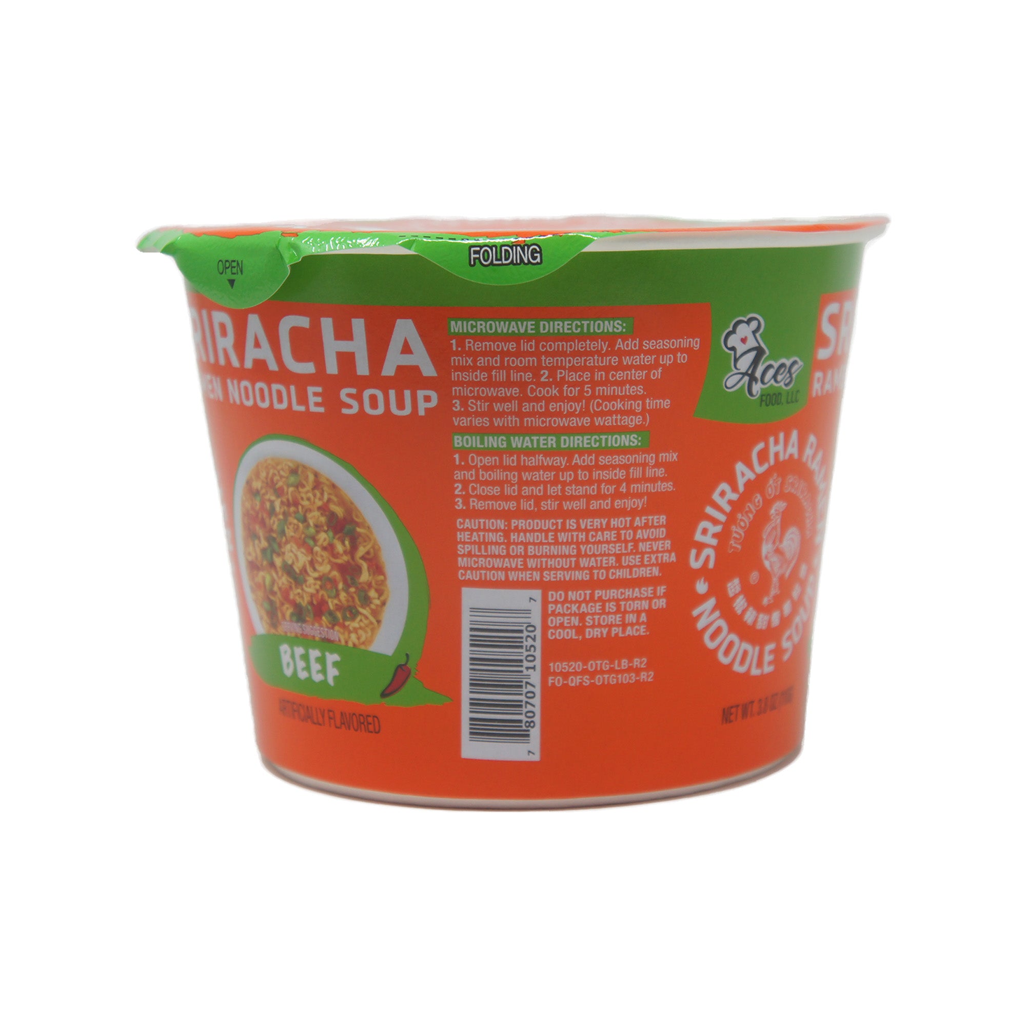 Aces Food Siracha Ramen Noodle Soup, Beef Flavor, 3.8 oz