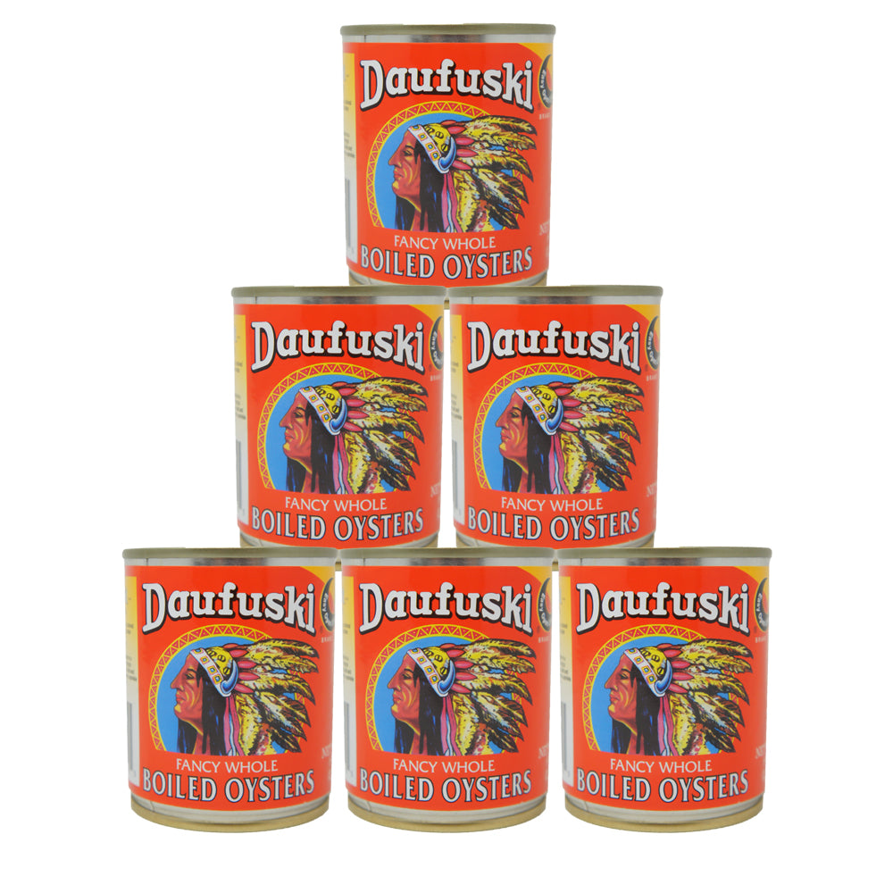 Daufuski Fancy Whole, Boiled Oysters, 8 oz (6 pack)