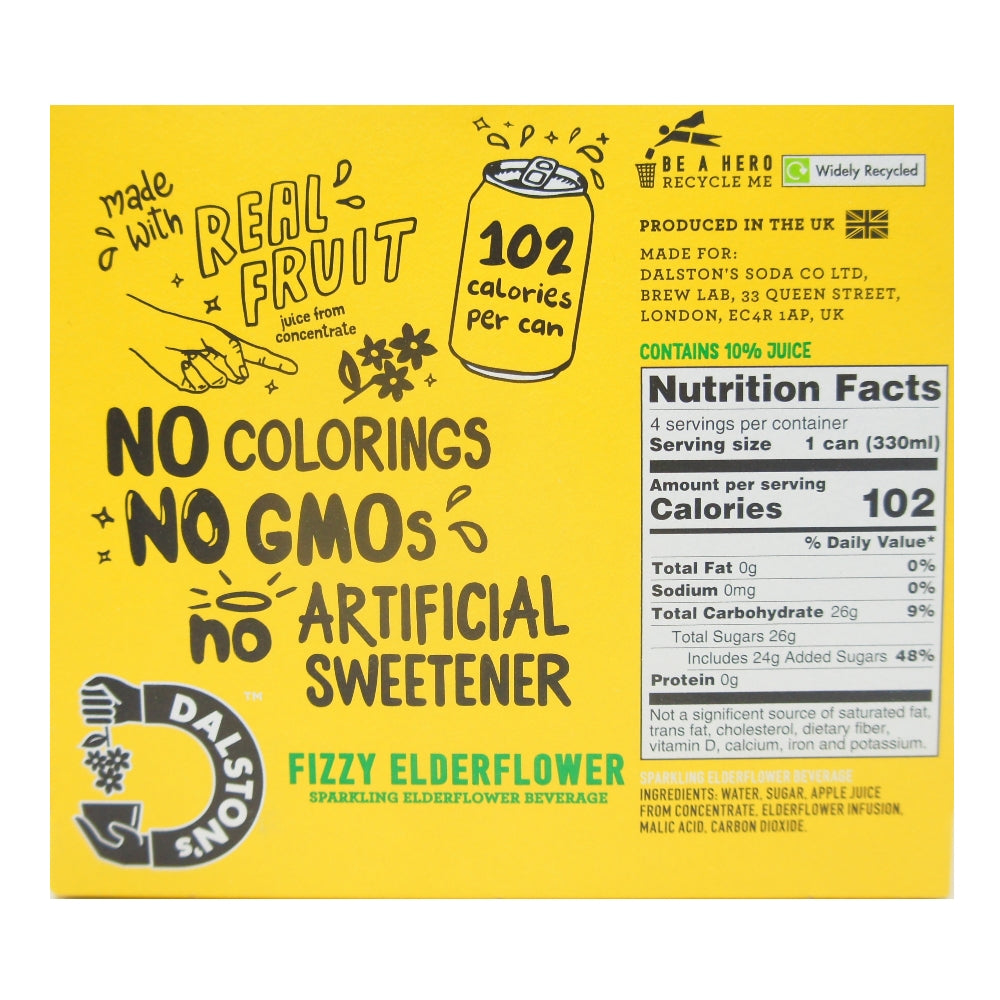 Dalston's Fizzy Elderflower Sparkling Beverage Soda, 11.15 fl oz Cans, 4 Pack