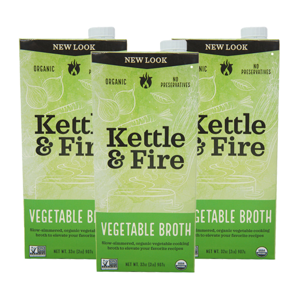 Kettle & Fire, vegetable Broth, Organic, No Preservatives, 32 oz (3 pack)