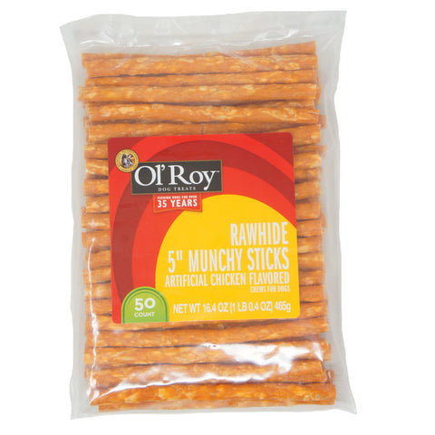 Ol'Roy, Dog Treats, Rawhide 5'' Munchy Sticks, Artificial Chicken Flavored, 16.4 oz