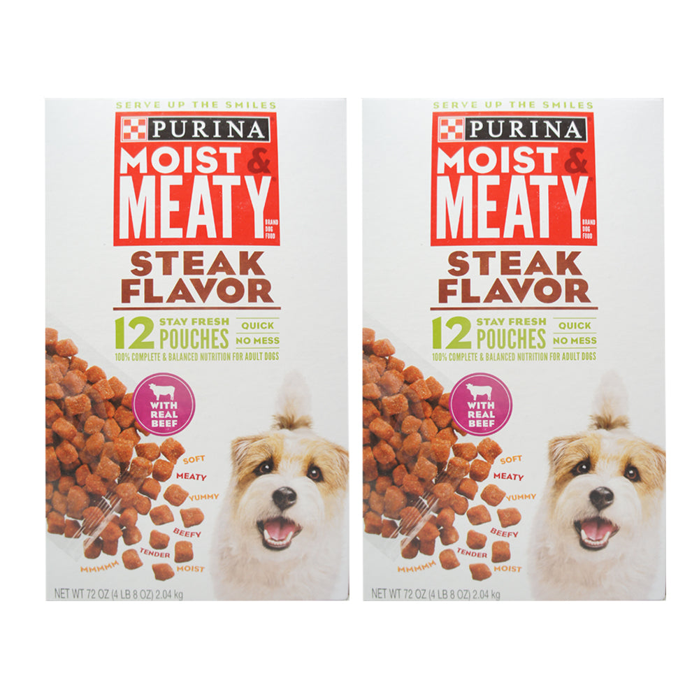Purina Moist & Meaty Steak Flavor, 72 oz 12 pouches
