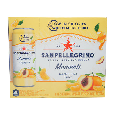 Sanpellegrino, Italian Sparkling Drinks, Momenti Clementine & Peach, 11.5 oz (6 cans)