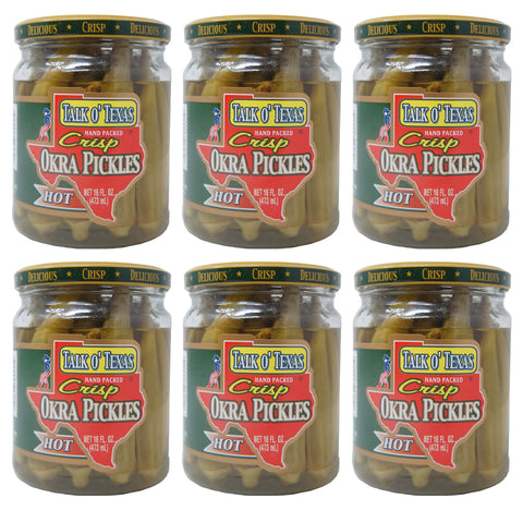 Talk o' Texas, Crisp, Okra Pickles, Hot, 16 oz (6 Pack)