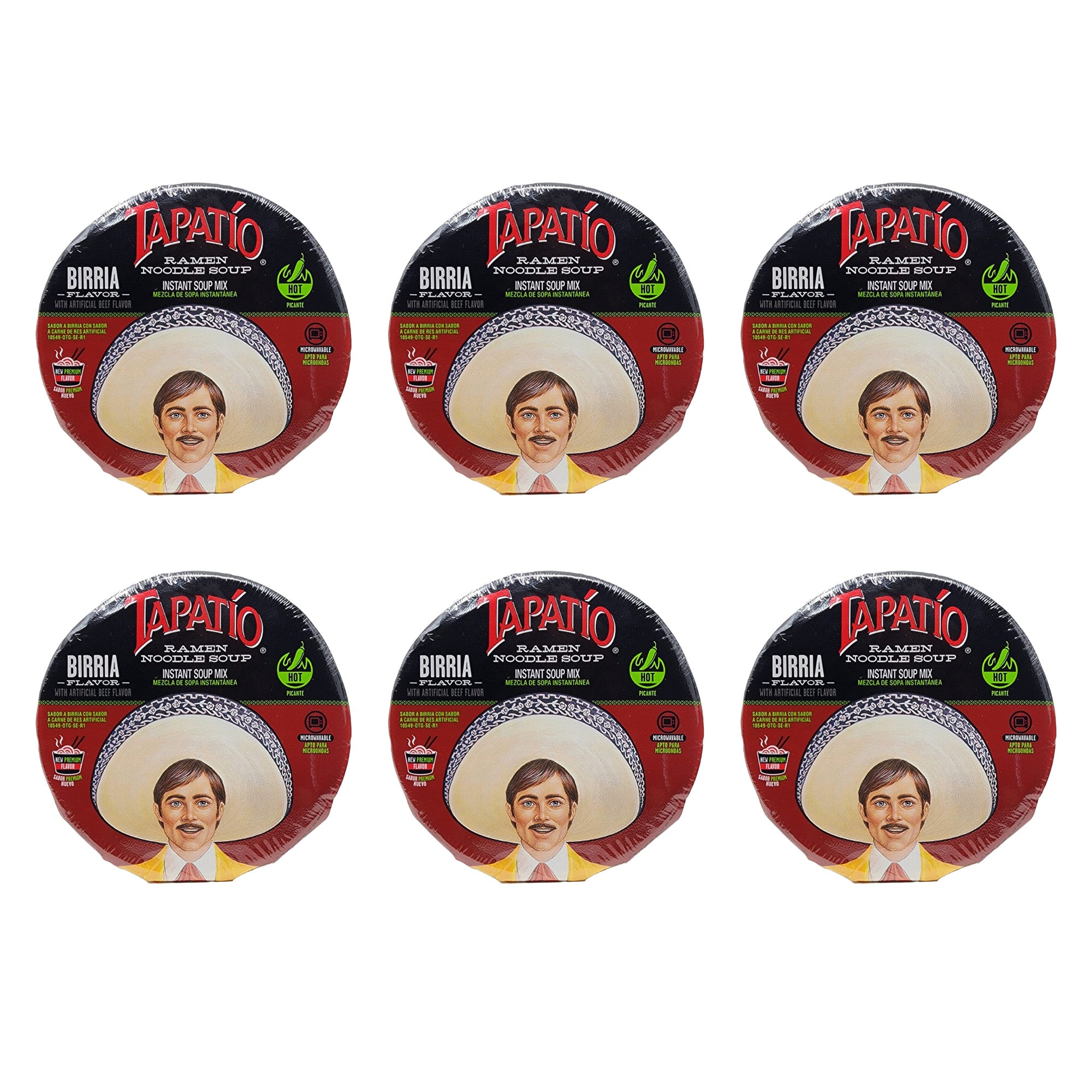 Tapatio Ramen Noodle Soup, Birria Flavor, Hot Spicy Ramen with Natural and Artificial Beef Flavor (6 Pack)