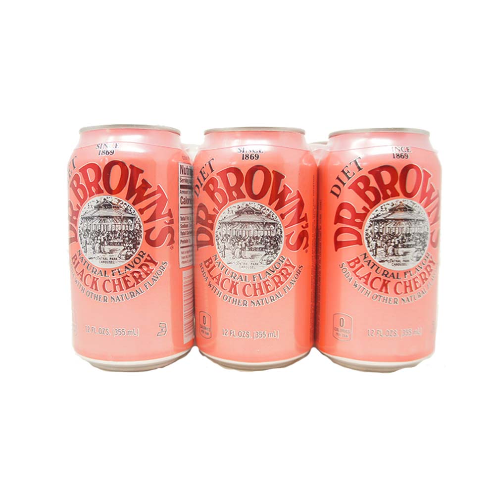 Dr. Brown's Diet Black Cherry Soda, Soda with Other Natural Flavors, Since 1869, 6-Can Pack, 12 FL OZ