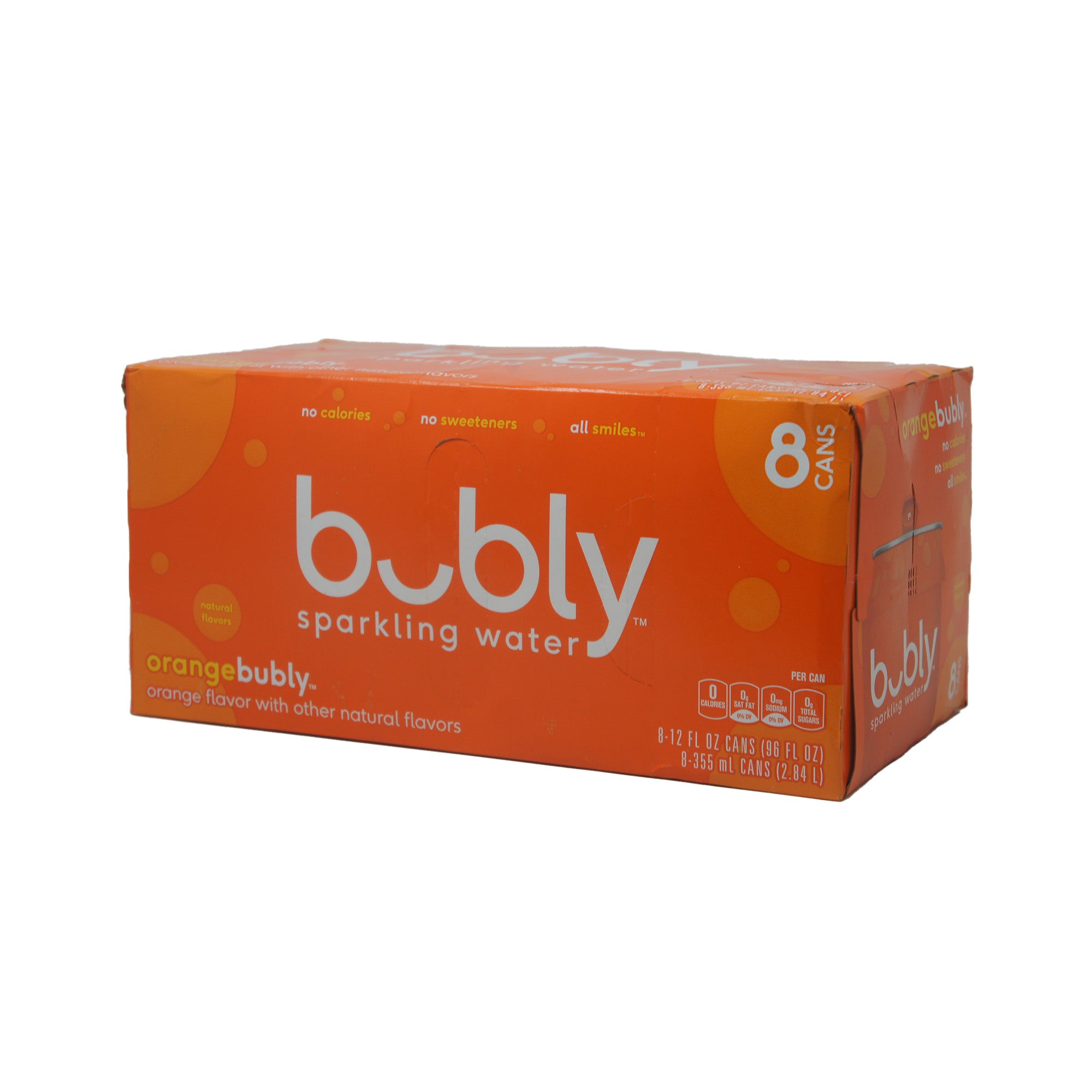 Bubly Sparking Water, Orange Flavored, 8-12 fl oz Cans (96 fl oz)