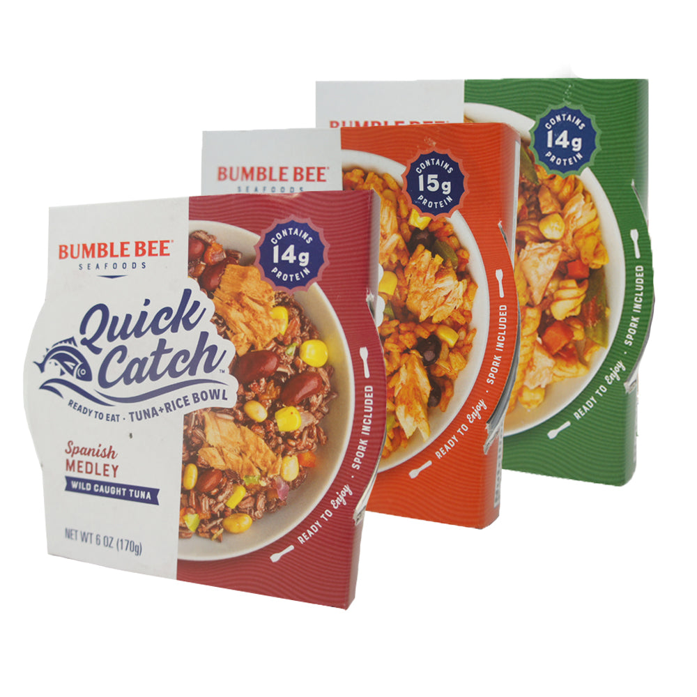 Bumble Bee SeaFoods, Quick Catch, Variaty Pack, Mediterranean Pasta, Mexican Rice, Spanish Medley, Wild Caught Tuna, 6 OZ