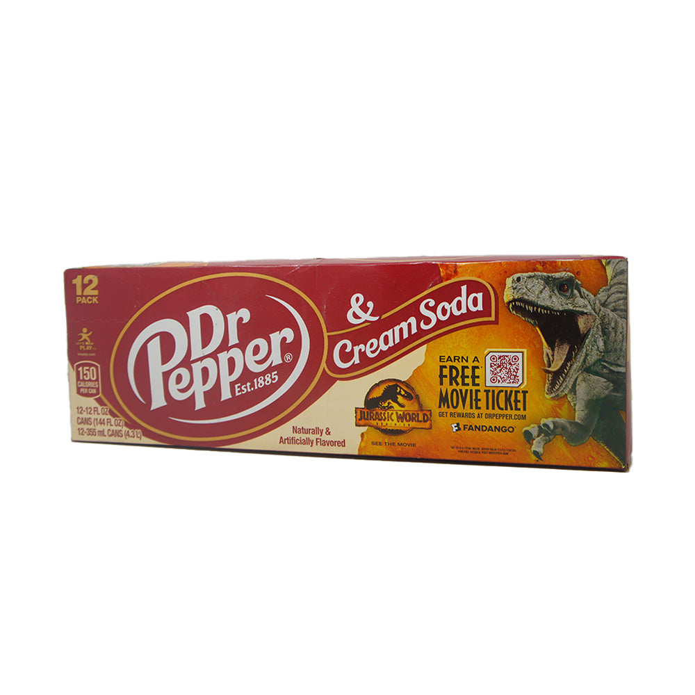 Dr Pepper, Jurassic World Limited Edition, Cream Soda Flavored, T-Rex 12 oz Can (12 pack)