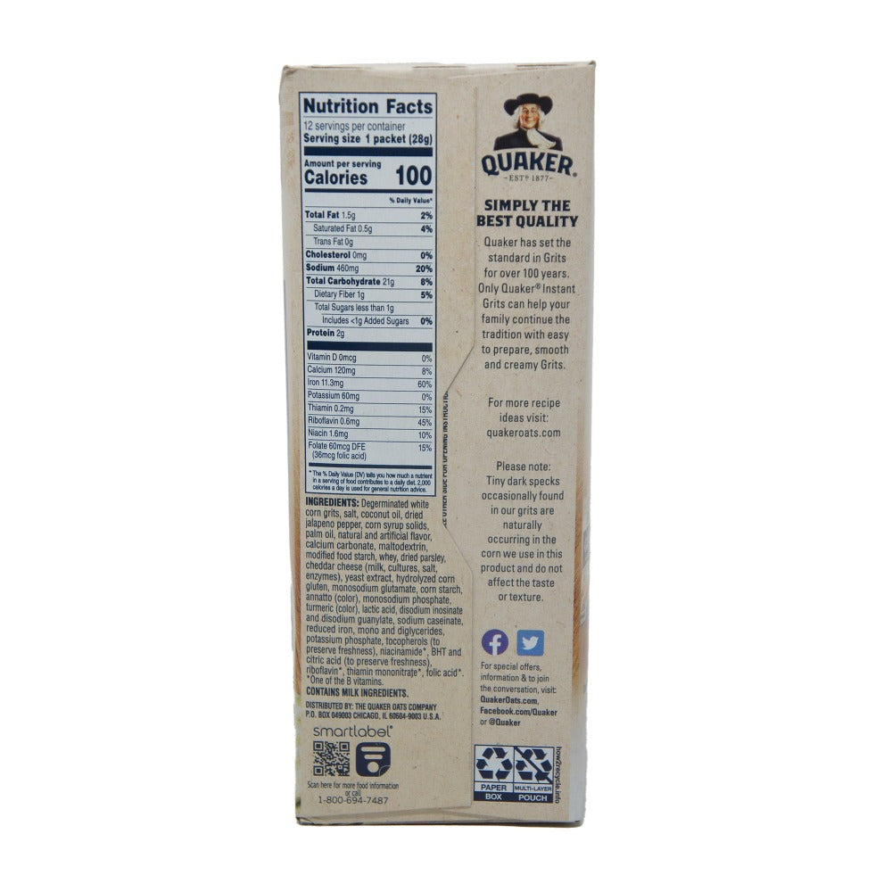Quaker Instant Grits, Hot and Spicy Jalapeño Cheddar, 12 oz, Nutrition Facts