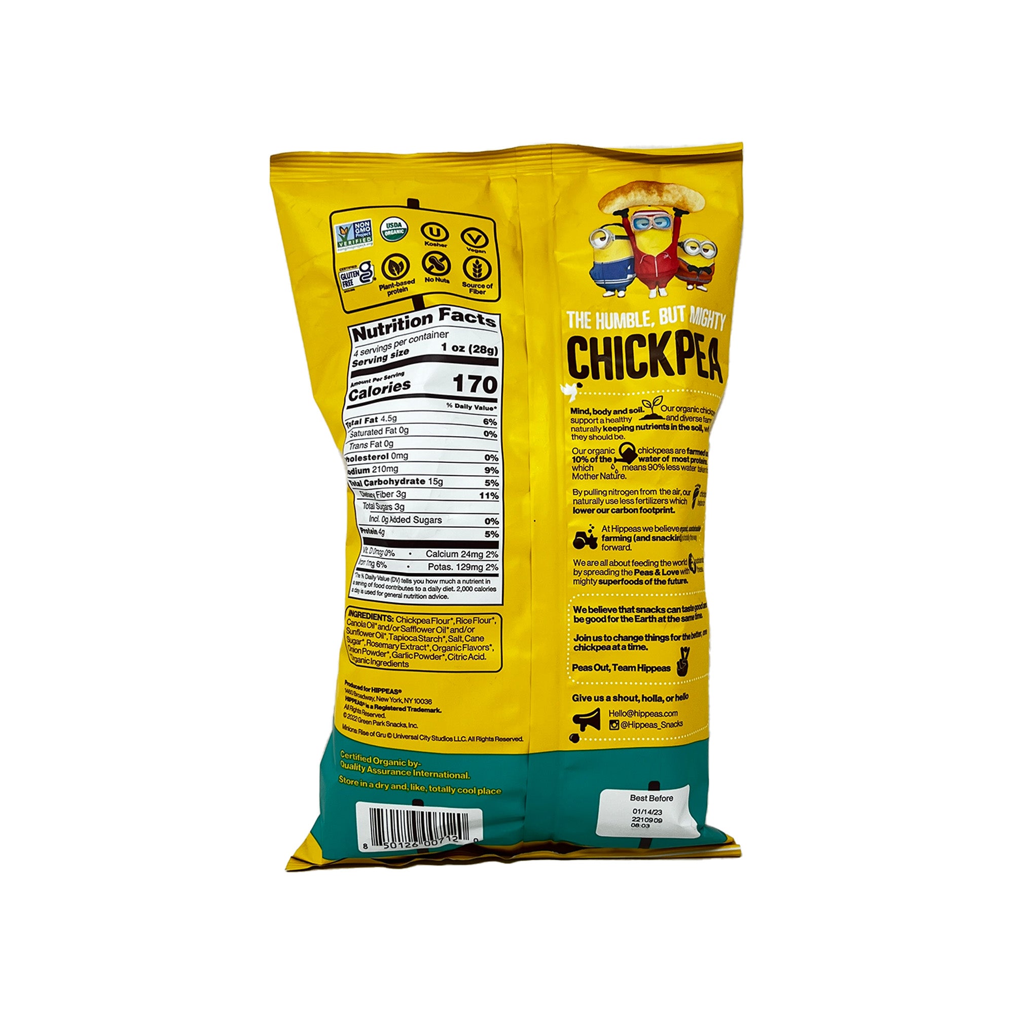 Hippeas Organic Chickpea Puffs, Limited Edition Minions: Rise of Gru, Vegan White Cheddar Flavored