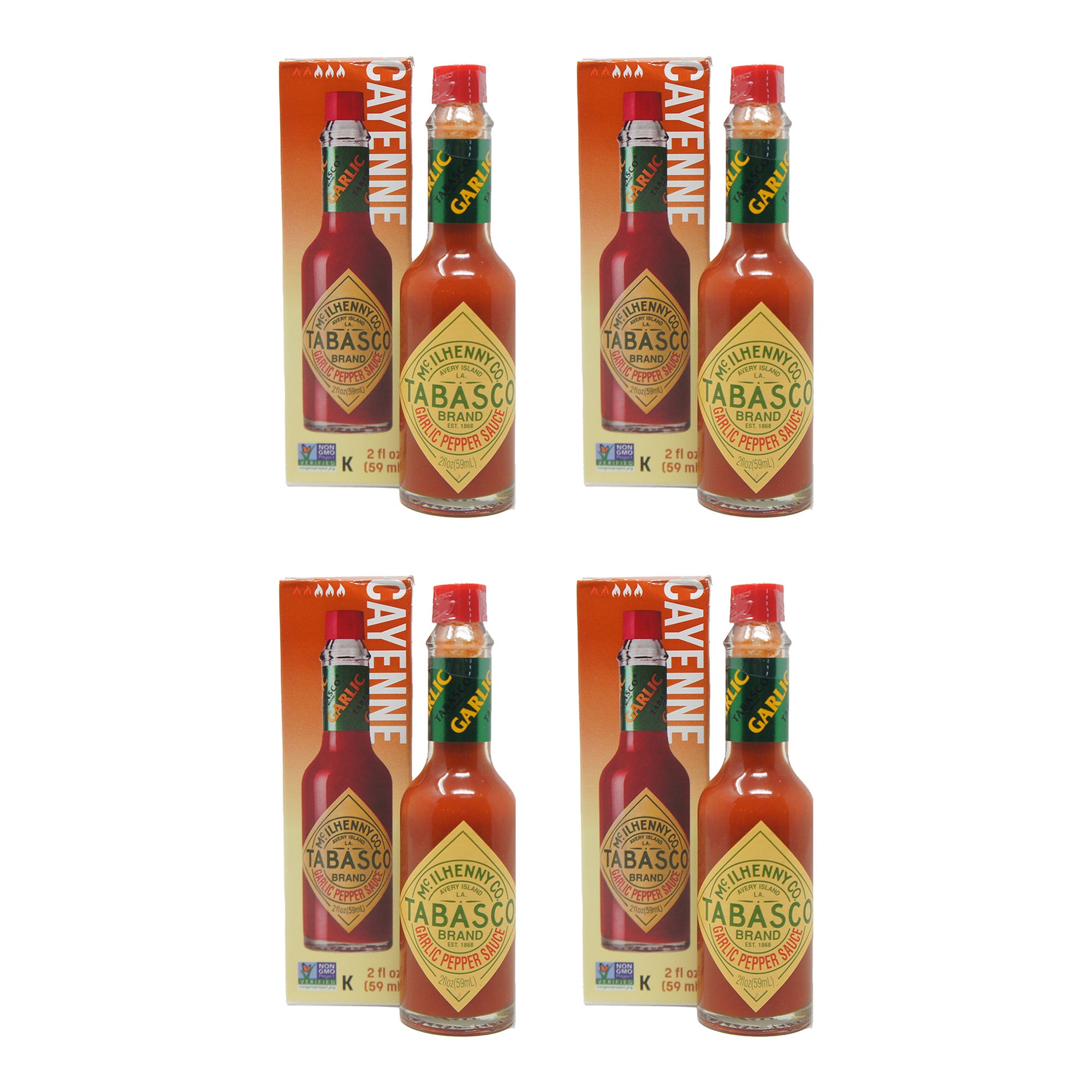 Tabasco Cayenne Garlic Flavor Pepper Hot Sauce 5 FL OZ (4 Pack)