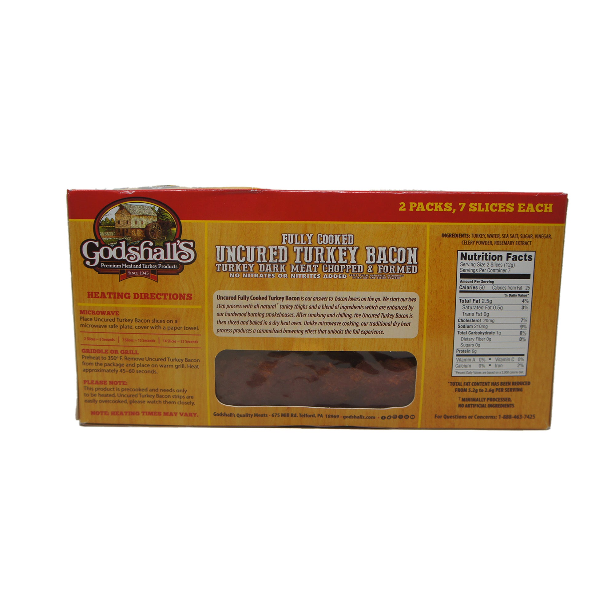 Godshall's Fully Cooked Uncured Turkey Bacon, 3 oz Turkey Bacon Pack