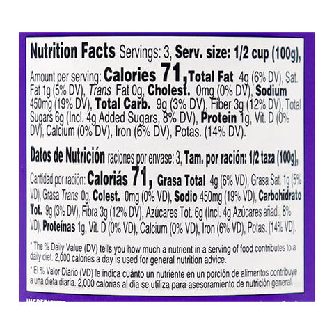 Nutrition facts label with detailed information on calories, nutrients, and serving size.