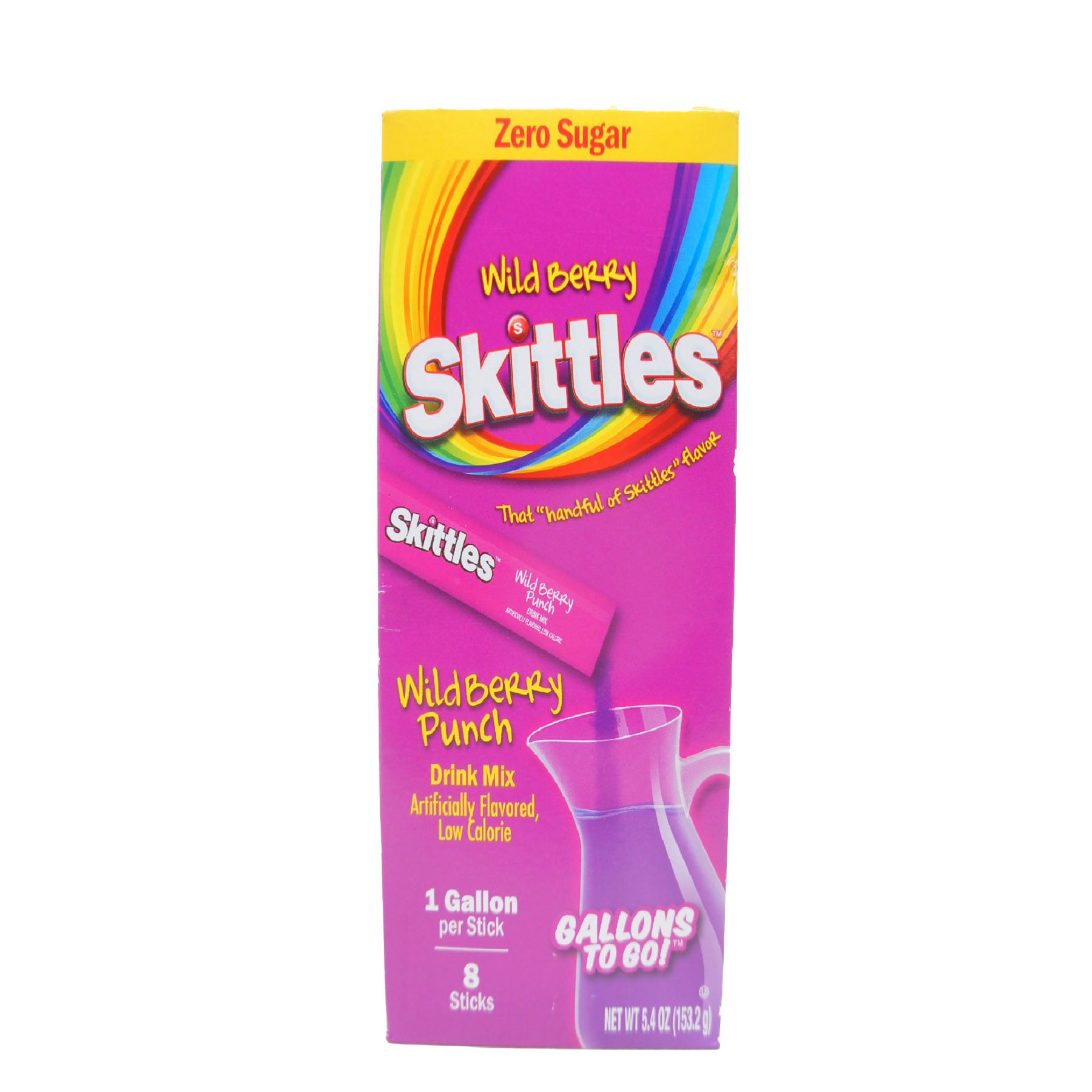 Skittles Wild Berry, Drink Mix Zero Sugar, 8 Stick makes 8 Gallon, 5.4 oz