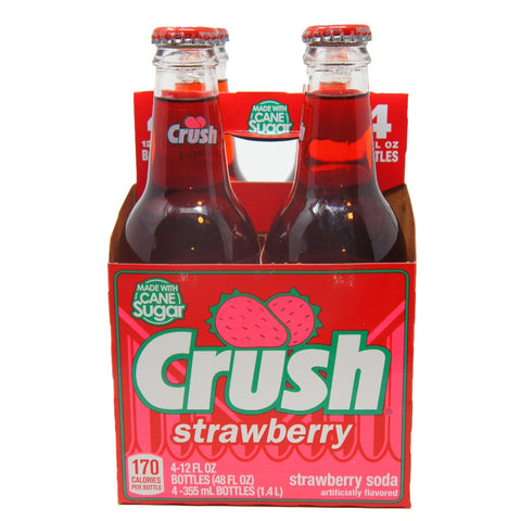 Crush Strawberry Soda, Glass Bottles 12 FL OZ, (4 Pack)