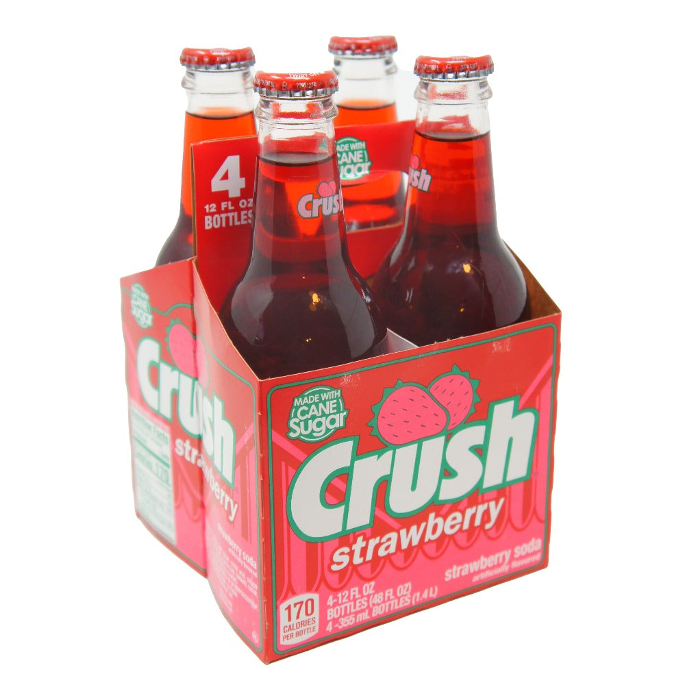 Crush Strawberry Soda, Glass Bottles 12 FL OZ, (4 Pack)