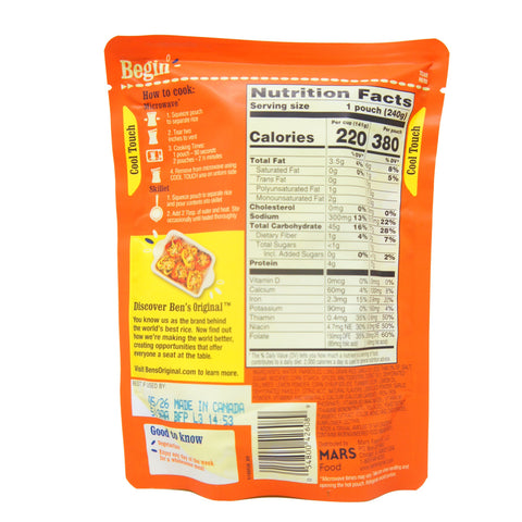 Ben’s Original Ready Rice Lemon & Herb – Flavored Microwavable Rice Pouch - 8.5 OZ nutritional information and branding details.