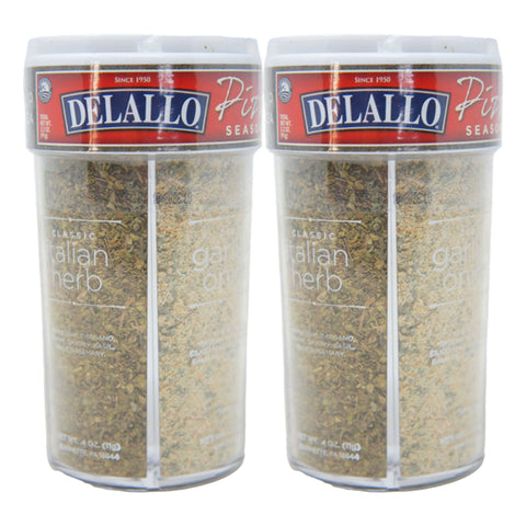DeLallo 4 Pizza Seasoning Set, 2 Pack – Italian Herb, Roasted Garlic & Cheese, Red Pepper & Zesty Garlic-Onion Blends
