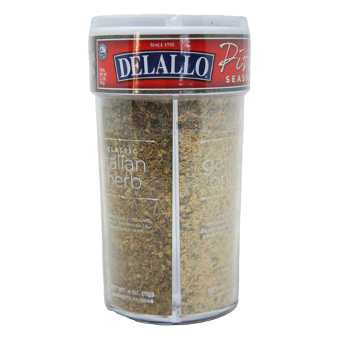 DeLallo 4 Pizza Seasoning Set – Italian Herb, Roasted Garlic & Cheese, Red Pepper & Zesty Garlic-Onion Blends