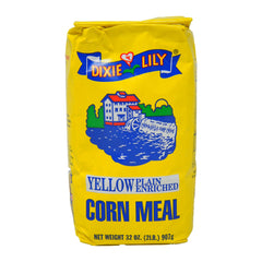 Dixie Lily Yellow Plain Enriched Corn Meal 32 oz – Classic Cornmeal for Baking & Cooking